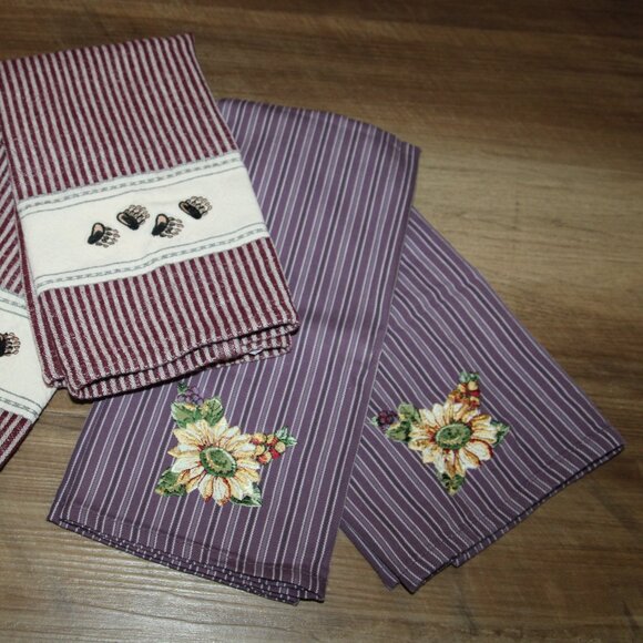 10 Pc. Lot of NEW Purple & Wine Kitchen Tea Towels & Dish Cloths - Picture 7 of 10